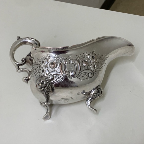 Early 20th Century Vtg Ornate Lion Head Silver Plated Copper Footed Gravy Boat - Picture 11 of 16